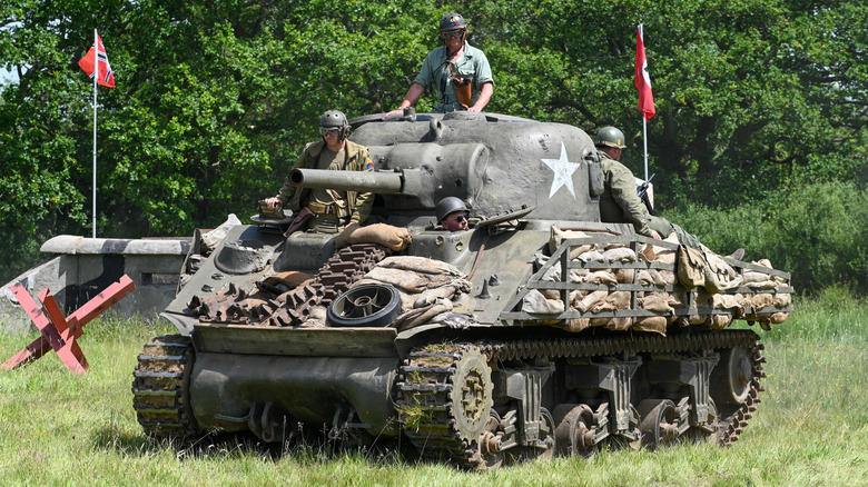 Front 3/4 view of M4 Sherman tank