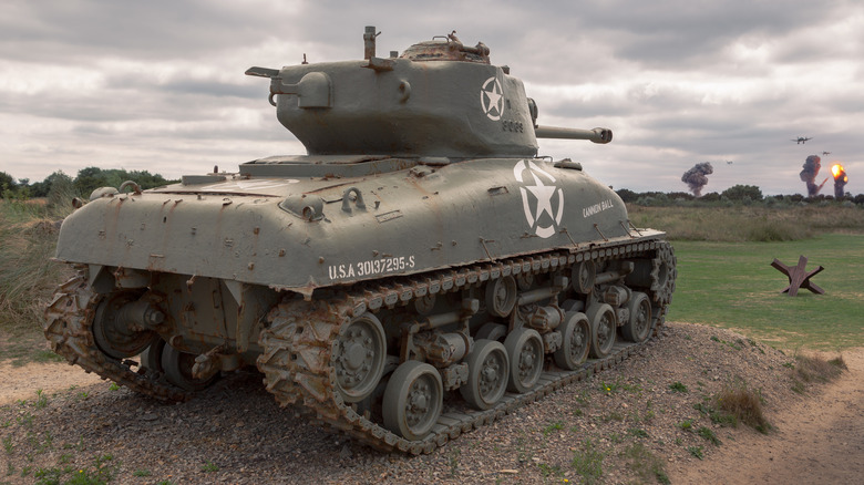 Rear 3/4 view of M4 Sherman tank