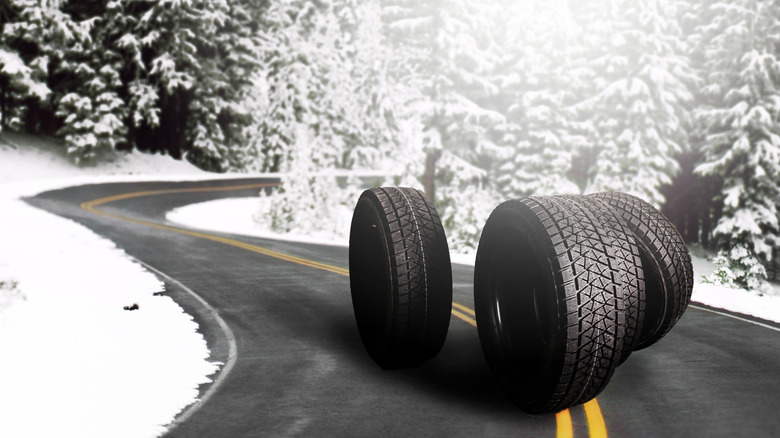 tires on road in winter illustration