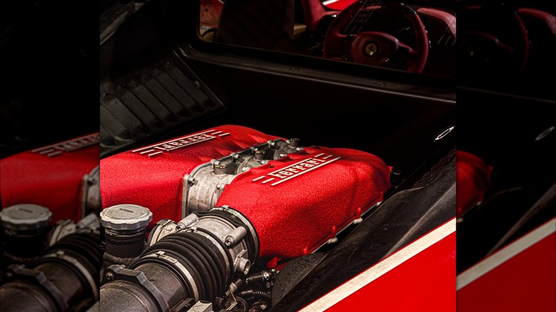 Ferrari F136 V8 close up with mirrored border