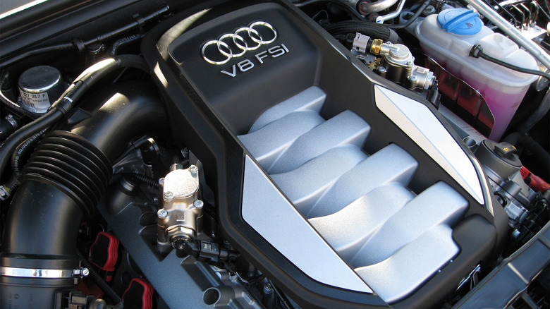 An Audi V8 engine in an engine bay