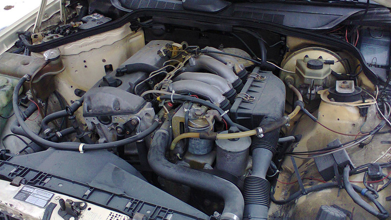 A Mercedes Benz OM601 engine in an engine bay