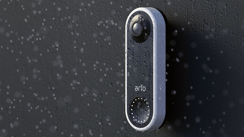 Arlo Essential Wired Video Doorbell in the rain