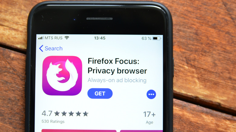Página da loja de aplicativos do Firefox Focus
