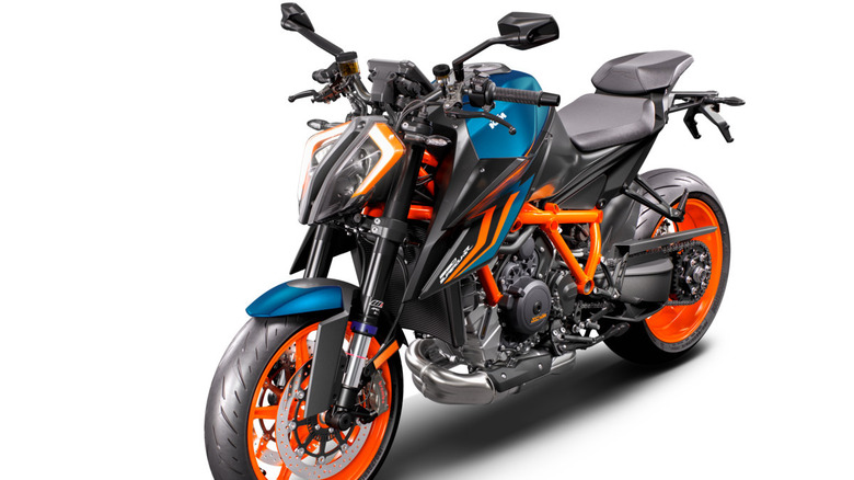 A studio shot of the KTM 1290 Super Duke R Evo