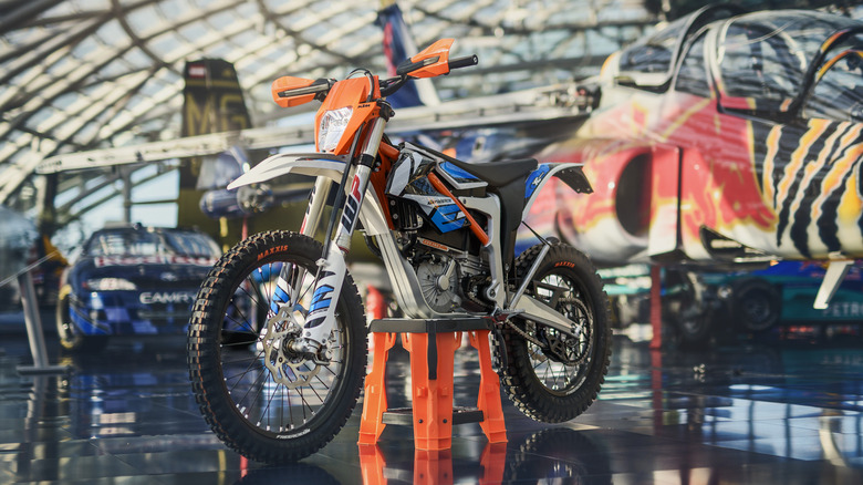 A KTM Freeride E-XC in a hangar