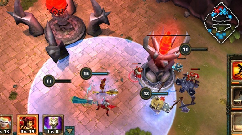 A hero attacking enemy units in Legendary Heroes