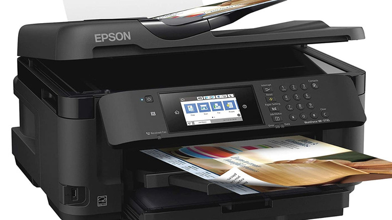 An Epson WorkForce WF-7710 against a white backdrop.