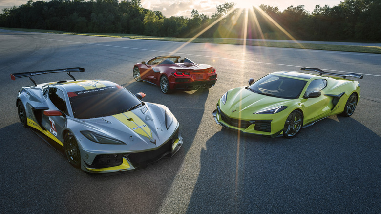 C8 Corvettes on road