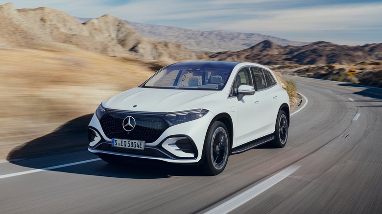 Mercedes-Benz EQS SUV on a mountain pass