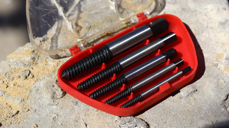 Close up of screw extractor set