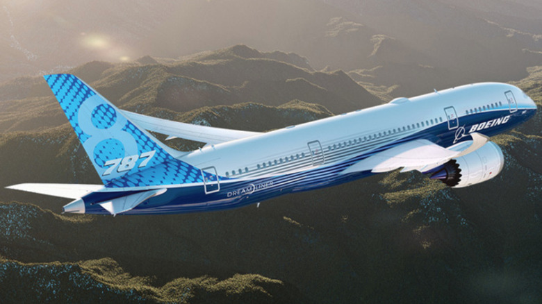 Boeing 787 Dreamliner in the clouds