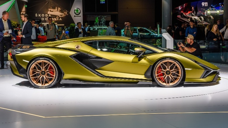 Gold Lamborghini SIAN FKP 37 on display