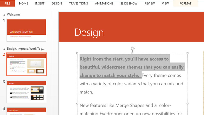 PowerPoint slide with text in bold and underlined