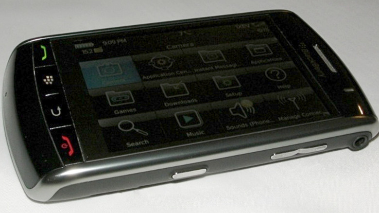 BlackBerry Storm on a white surface.