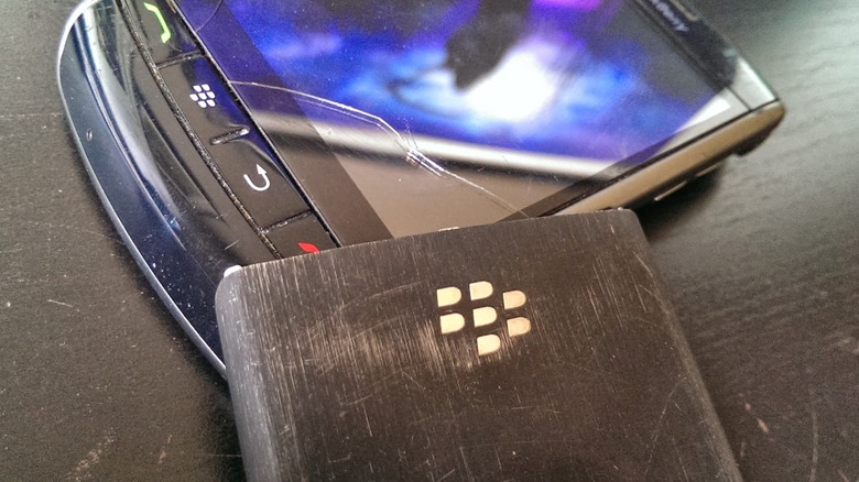 BlackBerry Storm with cracked display glass.