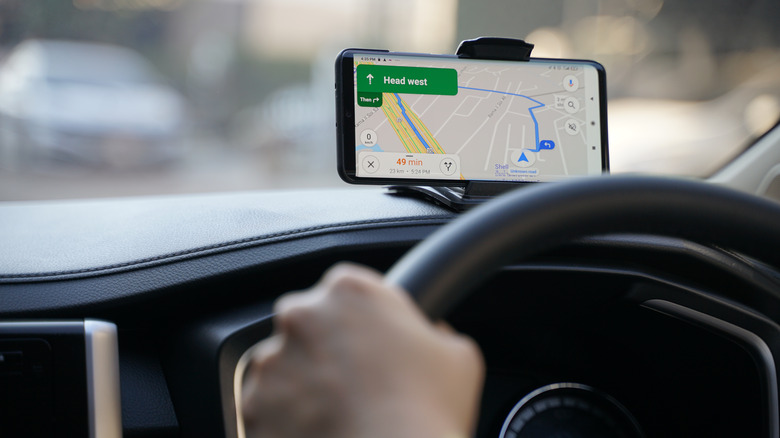 Smartphone with Google maps in car