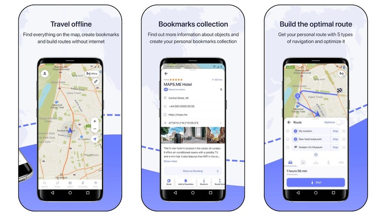 screenshots of MAPS.ME navigation app