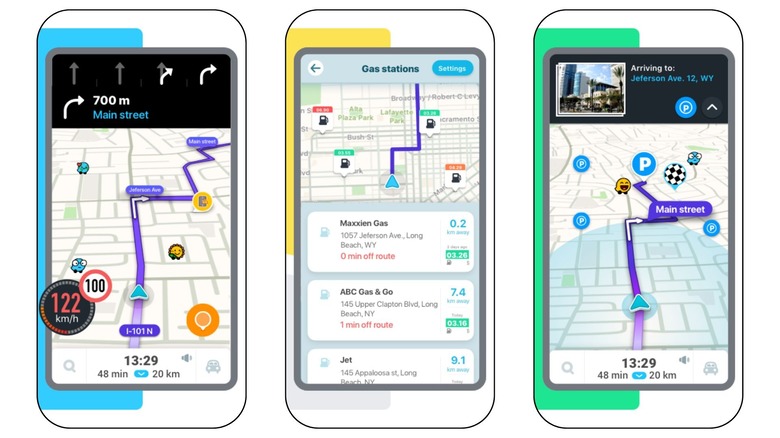 screenshots of Waze navigation app
