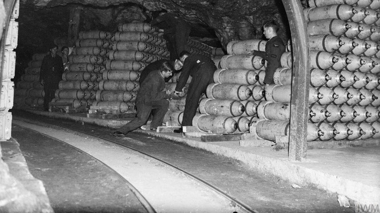 Men stacking bombs at RAF Fauld