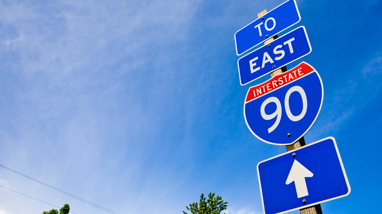 Interstate 90 signboard on the highway route
