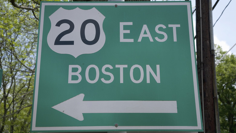 US Route 20 sign directing to Boston