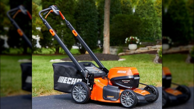 Echo mower on sidewalk