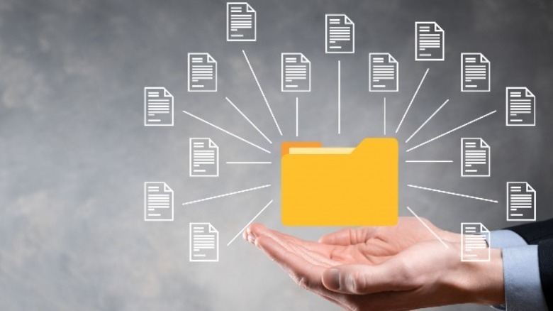 Person holding a digital folder