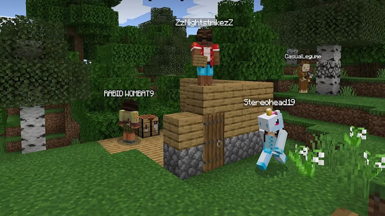 Four players exploring a world in Minecraft