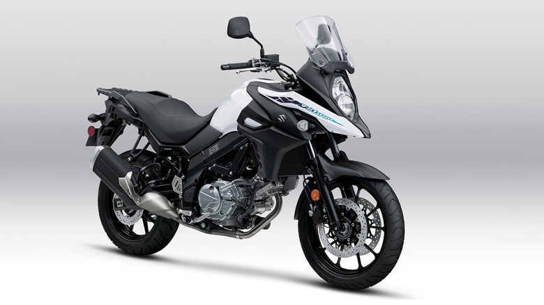 A Suzuki V-Strom 650 on display