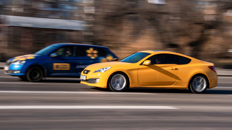 Yellow Hyundai Genesis in Kyiv, Ukraine