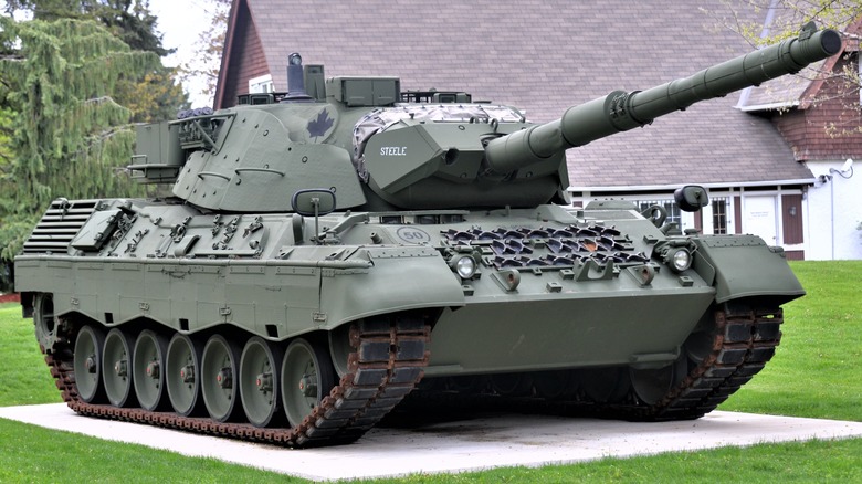 A Leopard 1 Main Battle Tank parked as an exhibit at Canadian Forces College
