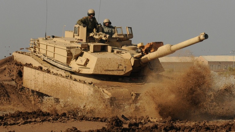 An M1 Abrams Main Battle Tank operating in the desert in Iraq