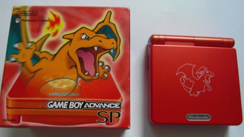 A Charizard Edition GBA SP with its box
