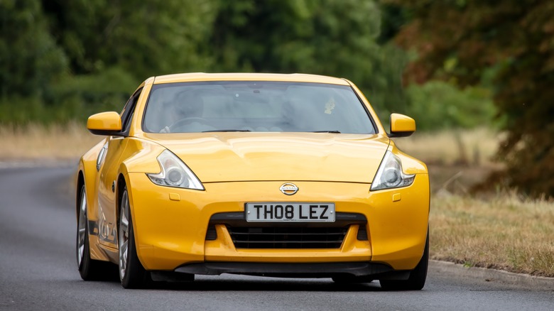 Yellow Nissan 370Z on the road
