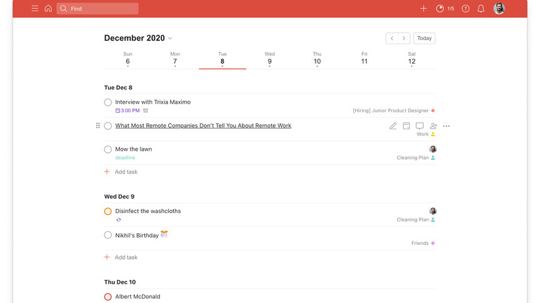 A screenshot of the Todoist web app