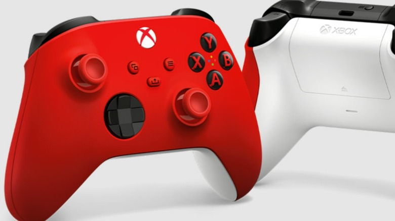 A pair of red Xbox Wireless Controllers