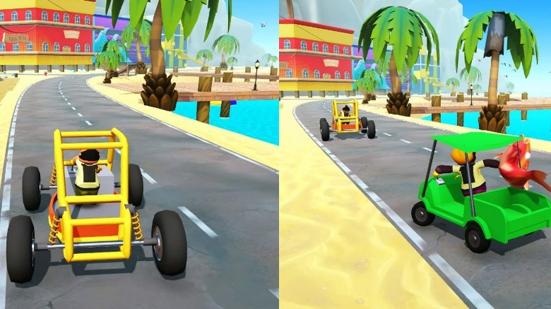 Two delivery vehicles racing to make a delivery.