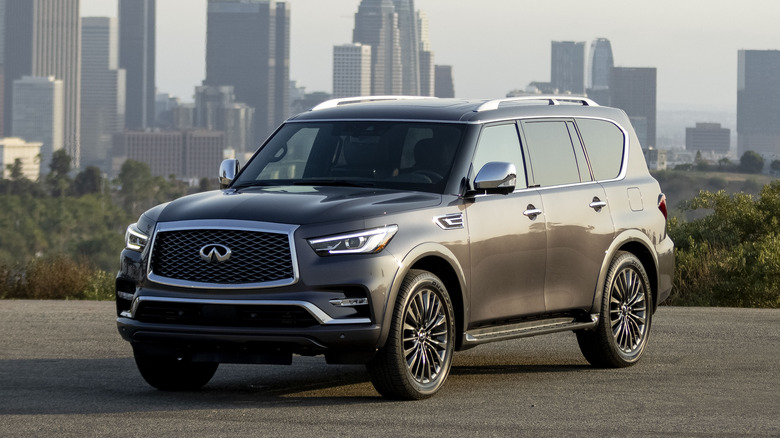 Infiniti QX80 with city skyline