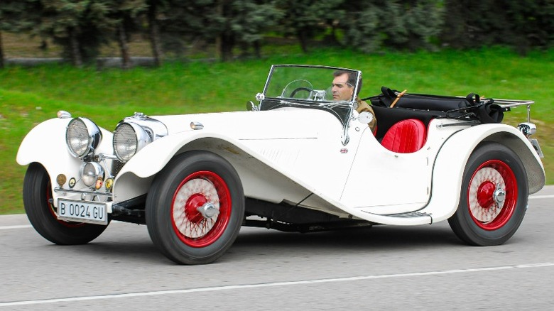 White open top SS Jaguar 100