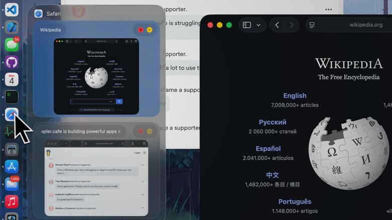 The DockDoor app showing previews of Safari on macOS