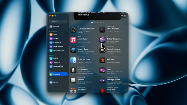 Droplet settings for the Droppy app on macOS