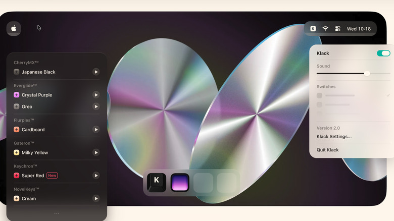 A demonstration of the Klack app with sound settings