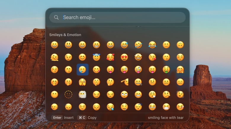 The emoji picker in the TinyStart app on macOS