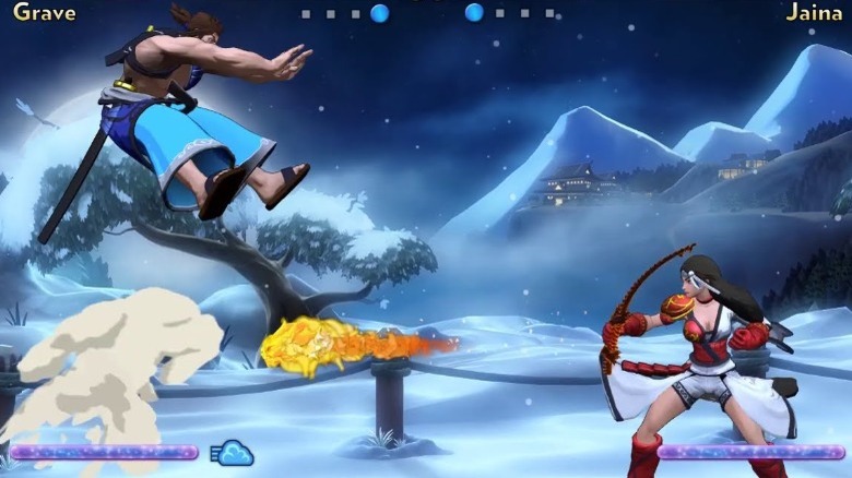 Character hit with a projectile attack in Fantasy Strike