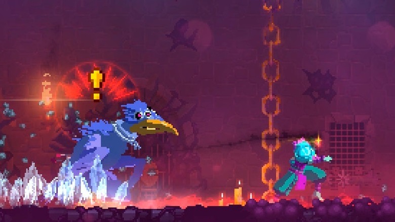 Fighting a bird-like boss in Dead Cells