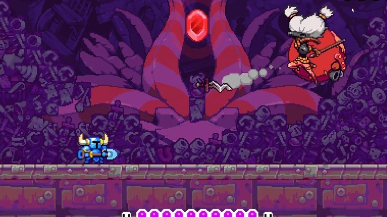 Shovel Knight fighting a boss