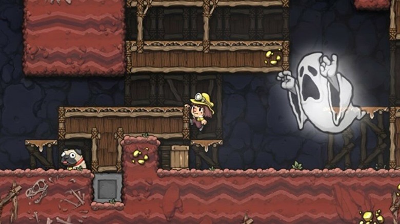 A ghost chasing the player in Spelunky 2
