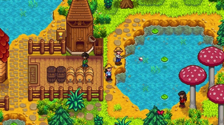 A farmer fishing in Stardew Valley