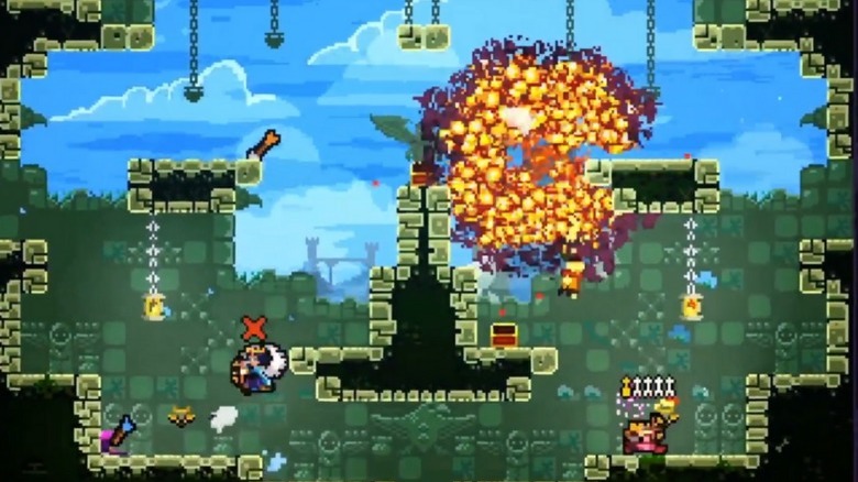 Four players fighting in ToweFall